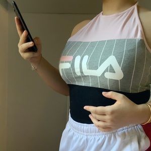 FILA Pink and Gray Bodysuit Halter.